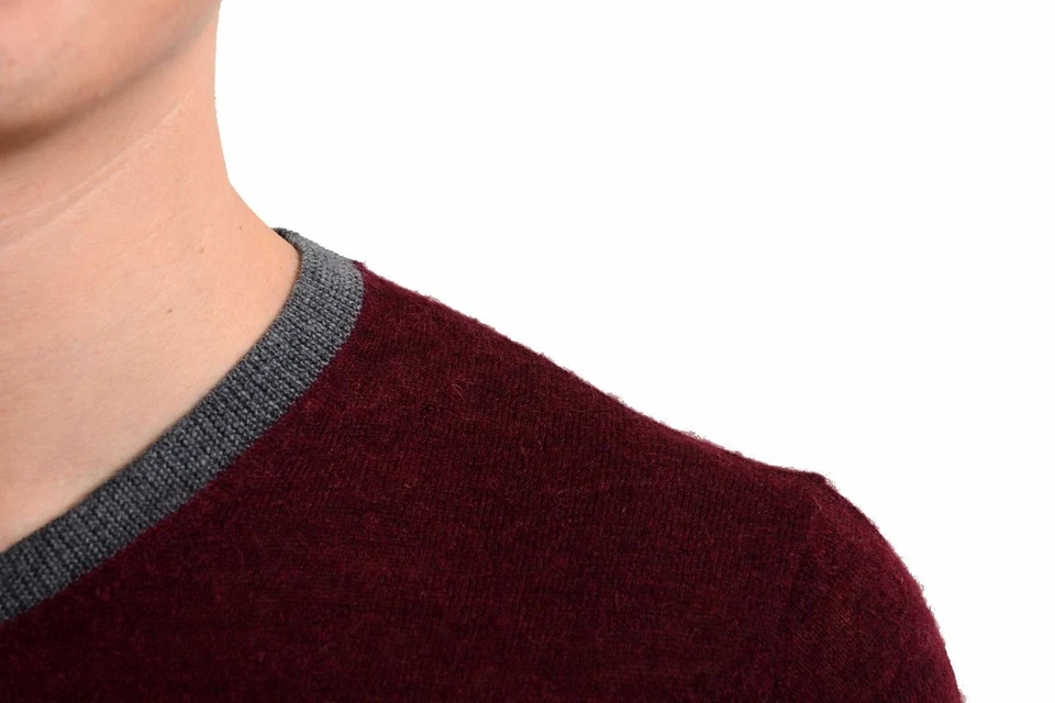 Suéter Armani Collezioni Para Hombre Lana Mohair Borgoña Cuello en V Talla 2XS XS M Foto 3 de 4