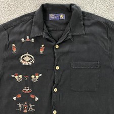 Nat Nast Silk Shirt Mens Large Embroidered Baseball Novelty Rockabilly Bowling