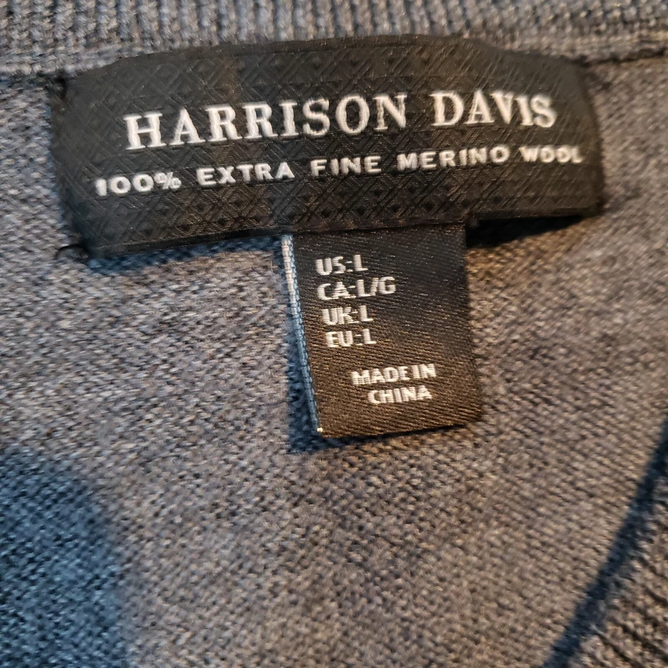 Suéter Harrison Davis Cuello en V Para Hombre Talla Grande Gris 100% Lana Merino Extra Fina Foto 2 de 3