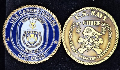 DDG-64 USS CARNEY CPO Mess Chief Skull - Navy Challenge Coin 