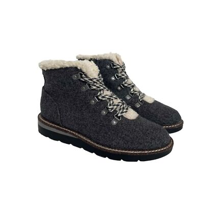 Steve Madden NYC Hiker Felt Sherpa Lugged Soles Plaid Laces Grey Black Cream