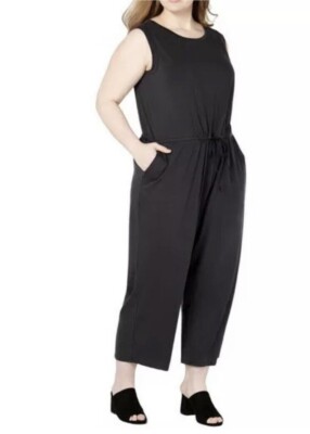 EILEEN FISHER Black Drawstring Waist Stretch Jersey Knit Crop