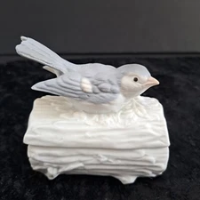 Blue Bird Trinket Box Porcelain Bisque Crowning Touch Collection Vintage Japan