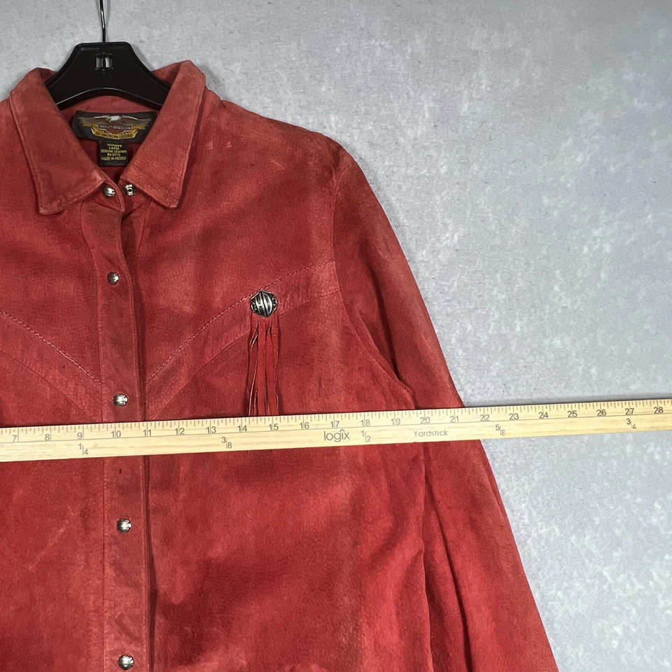 Jaqueta Harley Davidson Feminina Grande Couro Camurça Vermelha Cowboy Ocidental com Franja - Imagem 4 de 4