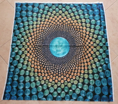 P&B Textiles Mindful Mandalas Panel 43x43 Polka Dot Circle Teal Green Brown