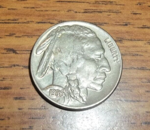 1936 P Buffalo Nickel 5 Cents Extremely Nice Full Horn #JAKE - Zdjęcie 1 z 2