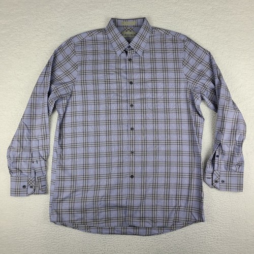 Nordstrom Shirt Mens XL Blue Black Plaid Wrinkle Free Regular Dress Button Up *
