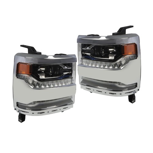 Pair LED Headlight Headlamp For Silverado 1500 2016-2018 Frame Chrome Right+Left - Picture 14 of 16
