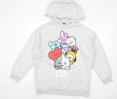 BT21 Damen Hoodie grau Small Pullover Cartoon Figur Sweatshirt