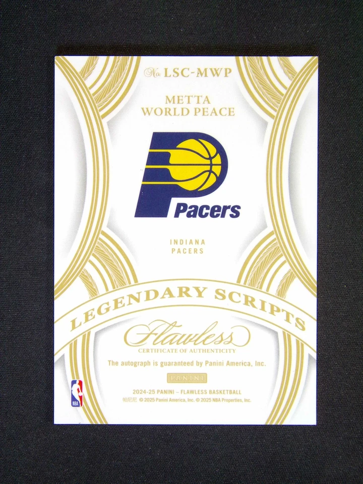 2024-25 Panini Flawless Ron Metta World Peace Legendary Scripts Auto Gold /10 - Image 2 of 3