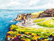 Ireland Painting Impasto Cliffs of Moher - Irish Wall Art O'Brien's Tower