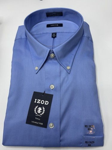 Men’s Izod Blue Dress Shirt 18 1/2 34-35 Cornflower Blue Twill Wrinkle Free
