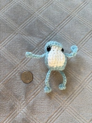 Handmade Crochet Leggy Mini Blue And White Frog Plushie Stuffed Animal