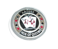 LADIES PAIR OF QUEENS  SILVER POKER CARD PROTECTOR COIN NEW
