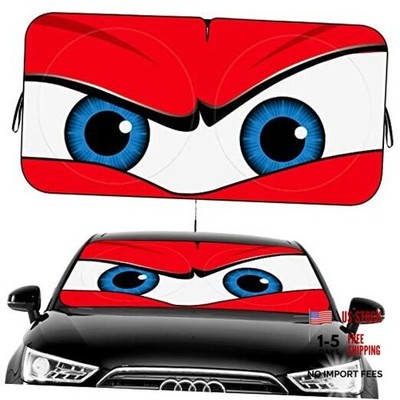 Funny Car Eyes Sun Visor - Medium Angry Red Eyes - Windshield Sun Shade