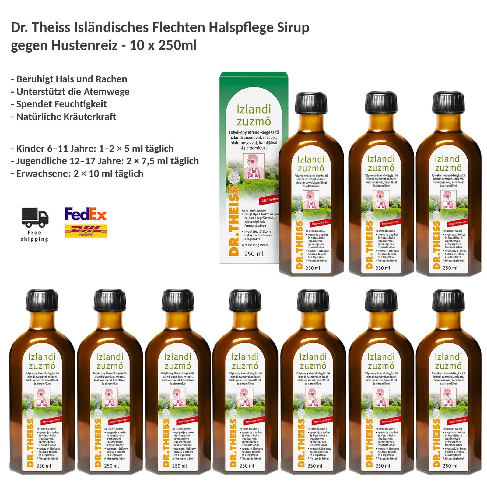 Dr. Theiss Isländisches Flechten Halspflege Sirup gegen Hustenreiz 10x250ml