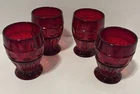 FENTON RED RUBY THUMBPRINT DOTS & PANELS Cocktail Tumbler Glasses Set Of 4 EUC