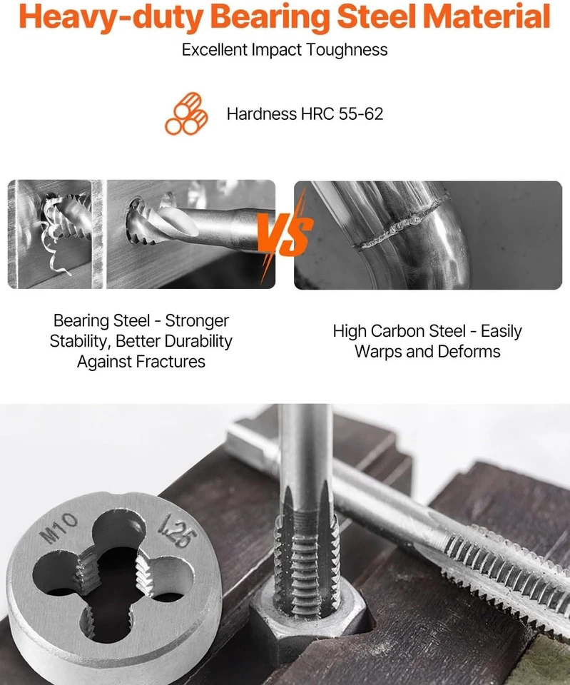 Juego de grifos y troqueles SucceBuy 40 piezas métrico SAE cojinete estándar grifos y troqueles de acero Foto 4 de 4