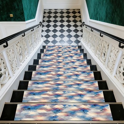 Colorful Geometric Triangle Patterned Stair Mat, Soft And Durable, Machine Was