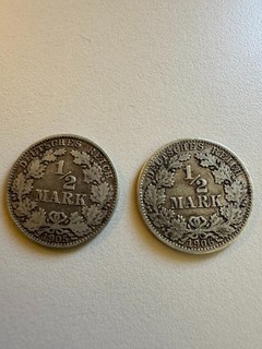 Deutsches Reich 2 x 1/2 MARK 19055 1906A Silber