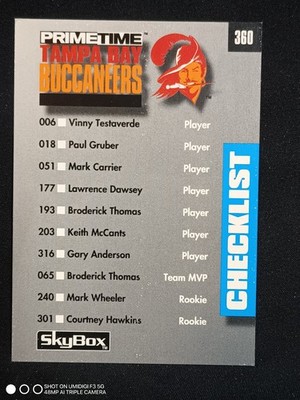 1992 SkyBox PrimeTime Buccaneers & Redskins Checklist