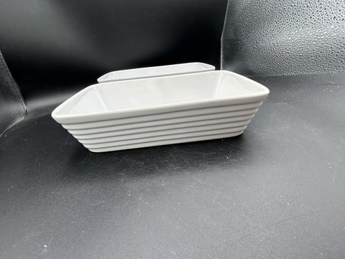 Set of 2 Nantucket Small Casserole Loaf Baking Dish Ribbed Side White Stoneware