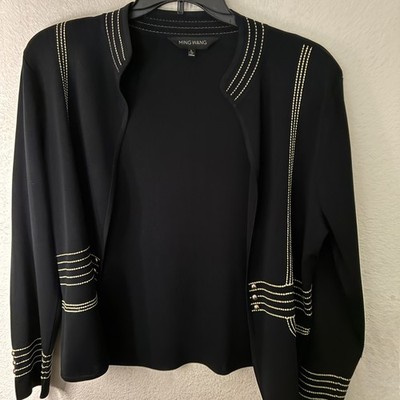 Ming Wang  Black  Knit  Cardigan  Blazer  Women's  Size L Career