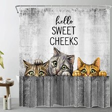 Cat Shower Curtain, Cute Funny Animal Cat Shower 72"W x 72"L Pack of 1 Grey