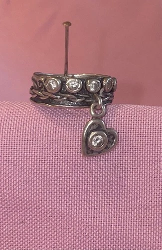 Vintage Didae Shablool Israel Sterling 925 Silver Dangling Heart Ring Sz 7.75￼
