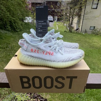 adidas Yeezy Boost 350 V2 Blue Tint Men s Low Top Sneaker Gray White Red B37571