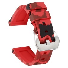 Silicone Watch Bands 20mm Soft Watch Band with Silver Buckle, Camo Red