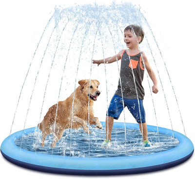 170cm Spritzkissen Kinder Hund Wassersprinkler Matte rutschfest Garten Spielen blau