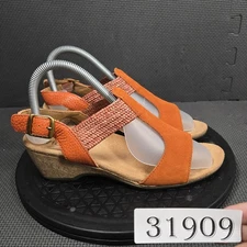 Vionic Kaytie Sandals Womens Size 7.5 Orange Suede Cork Wedge Slingback Comfort