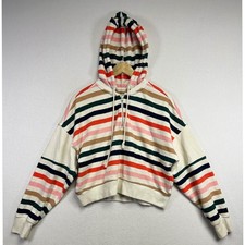 Aerie Striped Cropped Hoodie Sweatshirt Quarter Zip Pullover Womens Small