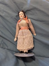 7in Porcelain Doll Brown Hair Lace Skirt Pink...
