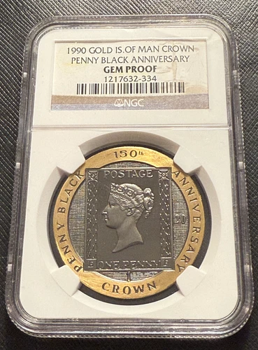 Isle of Man 1990 Gold 1 oz 1 Crown NGC GEM PROOF Penny Black Anniversary