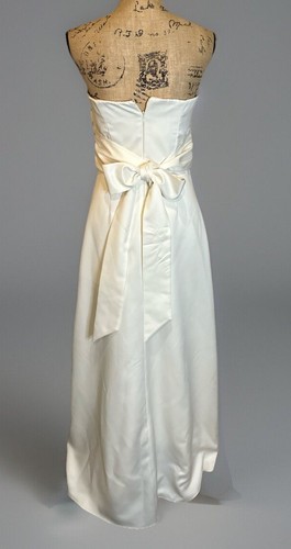 White WHBM Charmeuse Strapless Empire Waist Bow Wedding Reception Gown Sz 4 - Picture 5 of 7