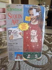 Christmas Sequin Art Kit Tree/Cat Vintage 1980s Distlefink Designs USA