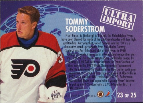 1992-93 Fleer Ultra Ultra Imports #23 - Tommy Soderstrom - Picture 2 of 2