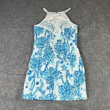 Lilly Pulitzer Pearl Lace Shift Dress 4 Blue Back It Up Ostrich Beach Vacation
