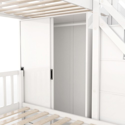 Etagenbett 90x200 + 140x200 cm Kinderbett Hochbett mit Treppe und Kleiderschrank - Bild 9 von 9