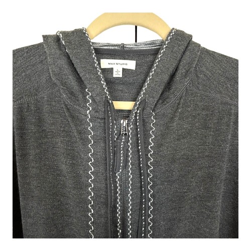 Max Studio Womens Hoodie Sweatshirt Size Large Charcoal Gray Full Zip Pockets - Picture 3 of 19