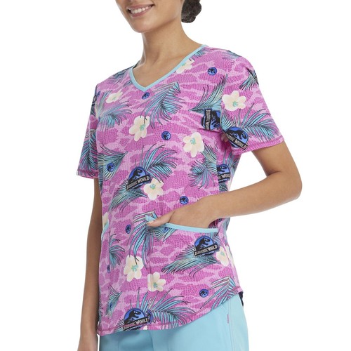 Blusa Médica Estampada con Cuello en V "Piel de Dino" para Mujer Jurassic World Grande