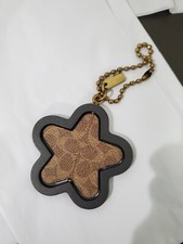 Coach Charm Signature Giant Star Key Ring Keychain -brown Black