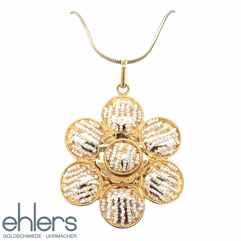 Anhänger Orientperlen KOSTBARKEIT 875er Gelbgold Orientgold Saatperlen Blüte 888 - Bild 2 von 4
