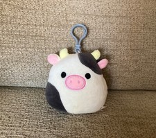 SQUISHMALLOW 4" CONNOR THE COW CLIP ON SOFT TOY PLUSH KEYRING MINI KELLYTOY