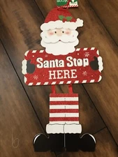 Glitter Christmas Wall Shelf Hanging “Santa Stop Here” 15" X 9" Sign