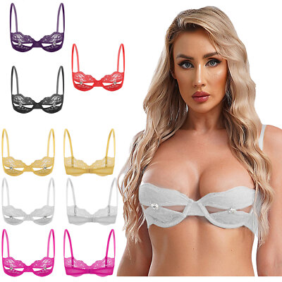 Womens Balconette 1/2 Cups Top Scalloped Trim Bra Push Up Clubwear Busiter Lace