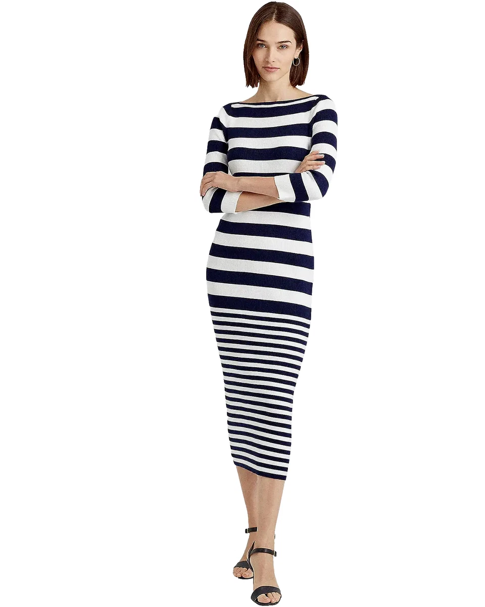polo ralph lauren shirred striped silk blend midi dress Polo Ralph Lauren Striped Shirred Linen Dress