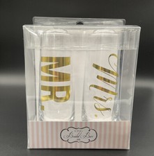 'Mr and Mrs' Champagne Stemless Toasting Flutes for Bride and Groom, Gold New